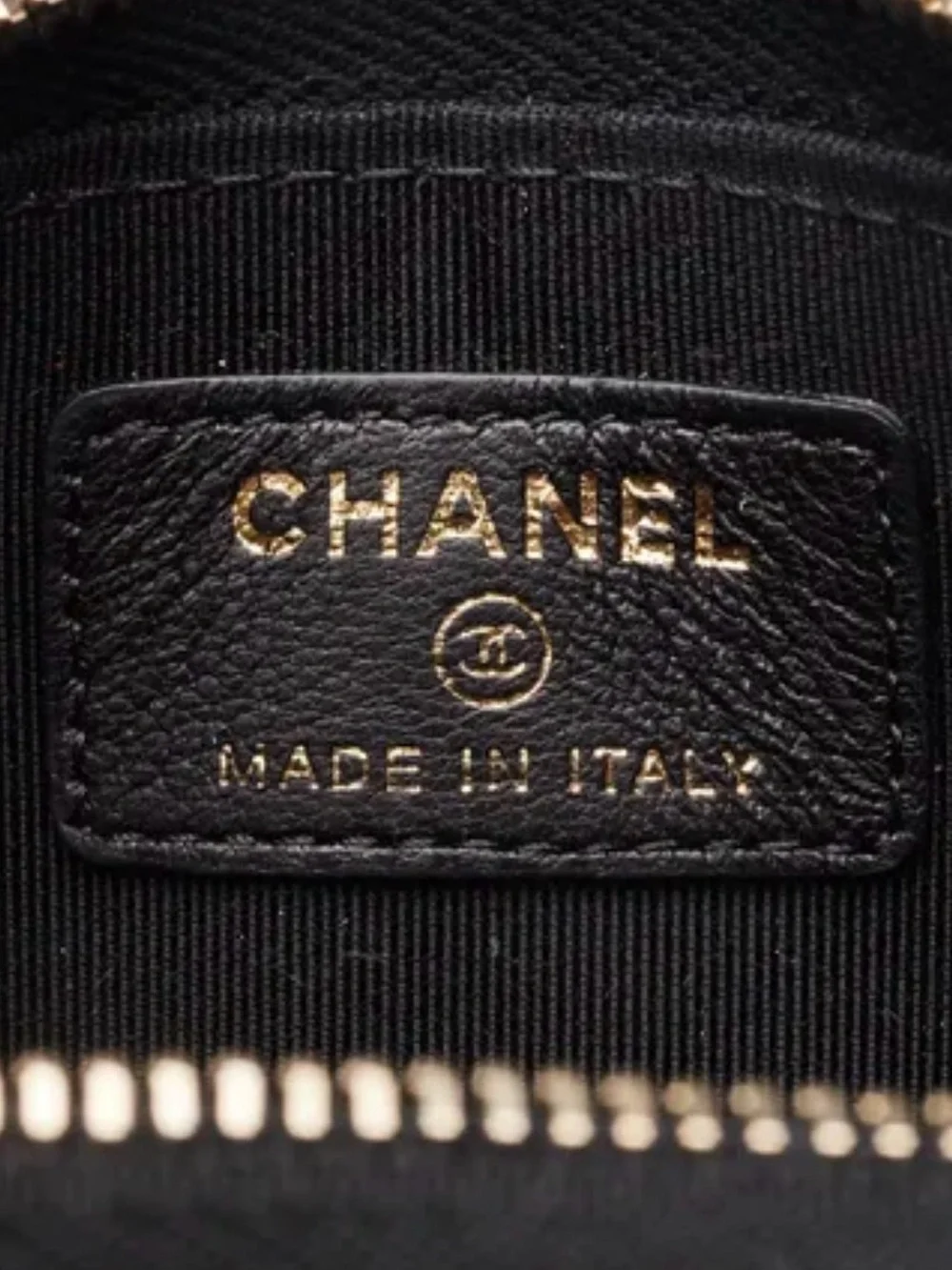 CHANEL Black Quilted Chevron Zip Card Case with Gold CC